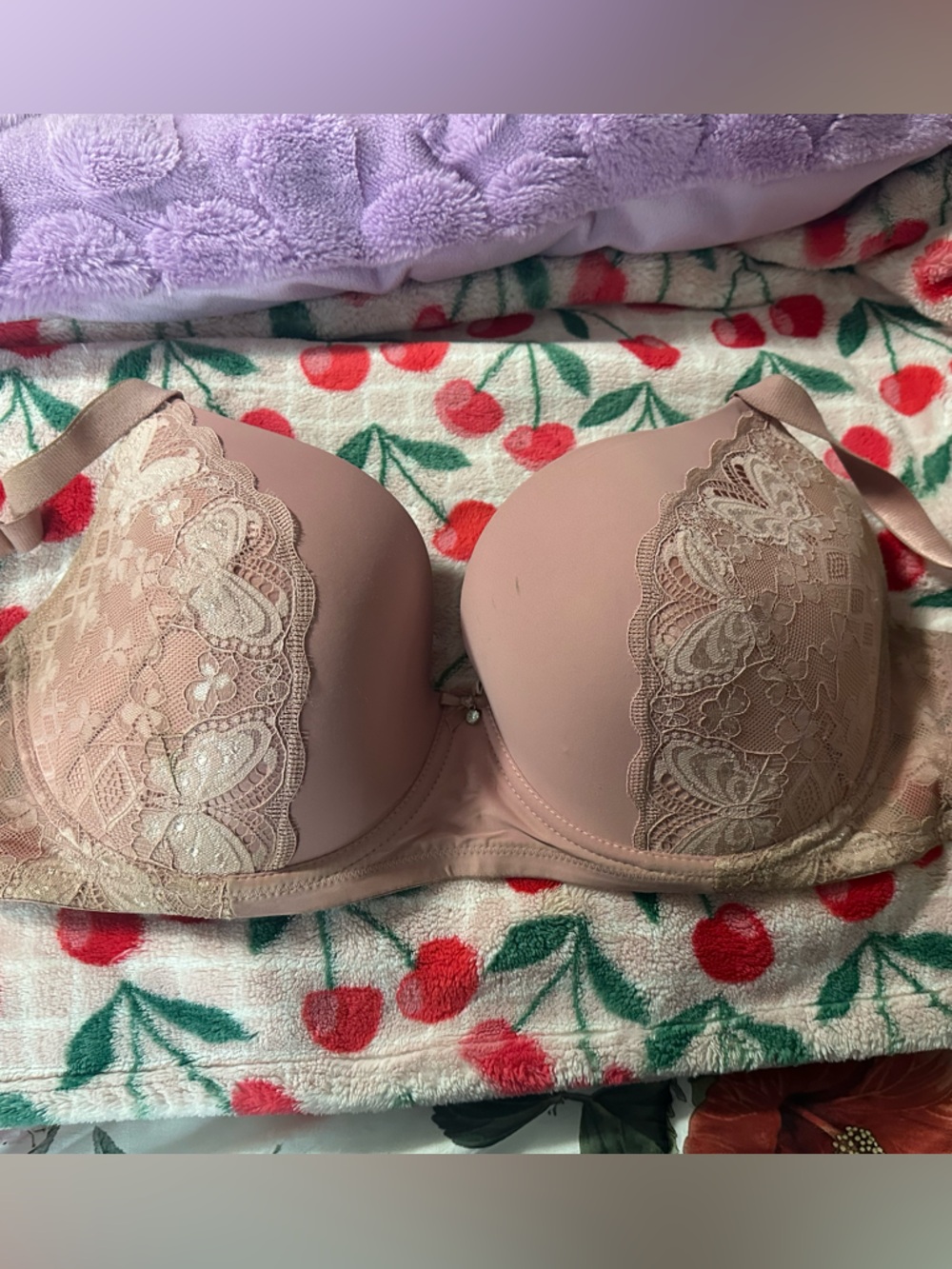 Lace-Trim Full Coverage Bra in Dusty Rose